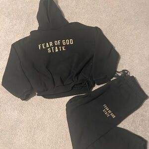 Fear of God Black Hoodie and joggers with Gold Lettering